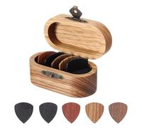 sourcing map Wood Guitar Pick Case Set with 5 Pack Flat Wood Picks, Mini Guitar Pick Holder, Folk Acoustic Guitar Box for Friend, Guitar Lover, Rock and Roll, 2.5mm