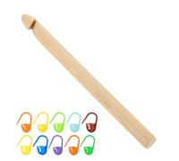 sourcing map Wood Huge Crochet Hook 15mm US Size P/Q Big Wooden Bamboo Crochet Needles with 10 Pcs Knitting Stitch Markers for Crocheting Giant Chunky Yarn