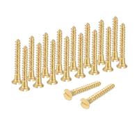 sourcing map Wood Screws, M2.5 x 20mm Brass Slotted Flat Head Self Tapping Screw Quick Metal Self-Tapping for Indoor Household Appliances Furniture Woodworking Pack of 28
