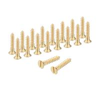 sourcing map Wood Screws, M3.5 x 20mm Brass Slotted Flat Head Self Tapping Screw Quick Metal Self-Tapping for Indoor Household Appliances Furniture Woodworking Pack of 38