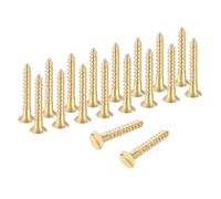 sourcing map Wood Screws, M3 x 20mm Brass Slotted Flat Head Self Tapping Screw Quick Metal Self-Tapping for Indoor Household Appliances Furniture Woodworking Pack of 28