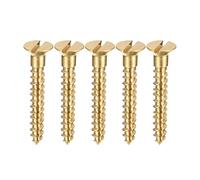 sourcing map Wood Screws M3 x 20mm Slotted Flat Head Brass Self-Tapping Screw 50 Pcs