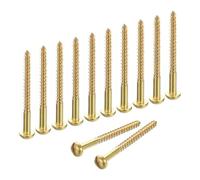 sourcing map Wood Screws, M4.5 x 52mm Brass Slotted Round Head Self Tapping Screw Quick Metal Self-Tapping for Indoor Household Appliances Furniture Woodworking Pack of 12