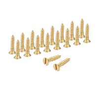 sourcing map Wood Screws, M4 x 20mm Brass Slotted Flat Head Self Tapping Screw Quick Metal Self-Tapping for Indoor Household Appliances Furniture Woodworking Pack of 28