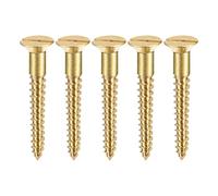 sourcing map Wood Screws M4 x 30mm Slotted Flat Head Brass Self-Tapping Screw 50 Pcs