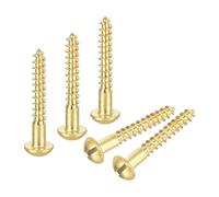 sourcing map Wood Screws M4 x 30mm Slotted Round Head Brass Self-Tapping Screw 30 Pcs