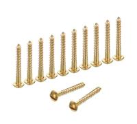 sourcing map Wood Screws, M4 x 32mm Brass Slotted Round Head Self Tapping Screw Quick Metal Self-Tapping for Indoor Household Appliances Furniture Woodworking Pack of 12
