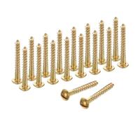 sourcing map Wood Screws, M4 x 32mm Brass Slotted Round Head Self Tapping Screw Quick Metal Self-Tapping for Indoor Household Appliances Furniture Woodworking Pack of 18