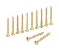 sourcing map Wood Screws, M4 x 35mm Brass Slotted Flat Head Self Tapping Screw Quick Metal Self-Tapping for Indoor Household Appliances Furniture Woodworking Pack of 12