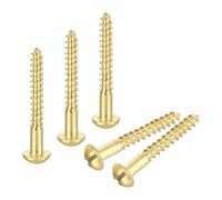 sourcing map Wood Screws M4 x 35mm Slotted Round Head Brass Self-Tapping Screw 30 Pcs