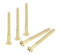 sourcing map Wood Screws M4 x 50mm Slotted Round Head Brass Self-Tapping Screw 30 Pcs
