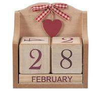sourcing map Wooden Desk Calendar, Wood Block Perpetual Calendar Vintage with 5 Blocks & Heart Reusable Month Date Display for Desk Office Home Desktop Decoration, Natural