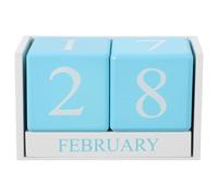 sourcing map Wooden Desk Calendar, Wood Block Perpetual Calendar Vintage with 5 Blocks Reusable Month Date Display for Desk Office Home Desktop Decoration, White/Blue