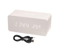 sourcing map Wooden Electronic Alarm Clock Square, White Alarm Clock, Digital Alarm Clocks for Bedrooms with USB Charging Port, Adjustable Volume, Dimmable, Snooze, 12/24H