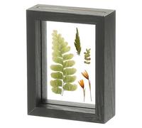 sourcing map Wooden Pressed Flower Frame Handmade, 4x5 Inch Rectangle Floating Picture Frame Double Glass for Artwork Photo Tabletop Display, Black