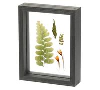 sourcing map Wooden Pressed Flower Frame Handmade, 5.5x7 Inch Rectangle Floating Picture Frame Double Glass for Artwork Photo Tabletop Display, Black Wood