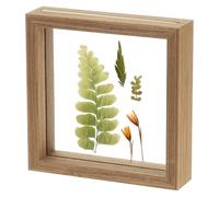 sourcing map Wooden Pressed Flower Frame Handmade, 6x6 Inch Square Floating Picture Frame Double Glass for Artwork Photo Tabletop Display, Brown Wood