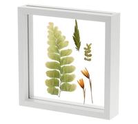 sourcing map Wooden Pressed Flower Frame Handmade, 7x7 Inch Square Floating Picture Frame Double Glass for Artwork Photo Tabletop Display, White