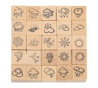 sourcing map Wooden Rubber Stamp Set, 0.6" x 0.6" x 1" Decorative Wood Rubber Stamps for DIY Crafting Scrapbooking Diary Planner Journals Cards, Pack of 25 (Weather)