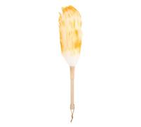 sourcing map Wool Duster, 14.2" Natural Feather Cleaner Household Cleaning Duster with Solid Wooden Handle for Cleaning Fans Window Blinds Shelves Furniture, White Gold
