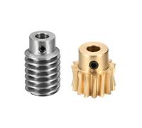 sourcing map Worm Gear Set 15T 1 Module 15:1 Reduction Rate, Right Rotation Drive Gear Box Wheel Reduce Transmission Part (Brass Gear-5mm Bore, #45 Steel Rod 5mm Bore)