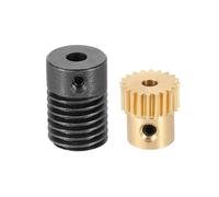sourcing map Worm Gear Set 20T 0.5 Module 20:1 Reduction Rate, Right Rotation Drive Gear Box Wheel Reduce Transmission Part (Brass Gear-3mm Bore, #45 Steel Rod 4mm Bore)