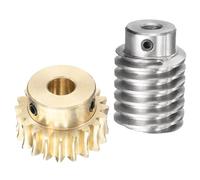 sourcing map Worm Gear Set 20T 1.5 Module 20:1 Reduction Rate, Right Rotation Drive Gear Box Wheel Reduce Transmission Part (Brass Gear-10mm Bore, #45 Steel Rod 8mm Bore)