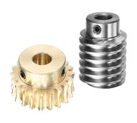 sourcing map Worm Gear Set 20T 1.5 Module 20:1 Reduction Rate, Right Rotation Drive Gear Box Wheel Reduce Transmission Part (Brass Gear-10mm Bore, #45 Steel Rod 10mm Bore)