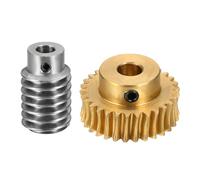 sourcing map Worm Gear Set 30T 1 Module 30:1 Reduction Rate, Right Rotation Drive Gear Box Wheel Reduce Transmission Part (Brass Gear-8mm Bore, #45 Steel Rod 5mm Bore)