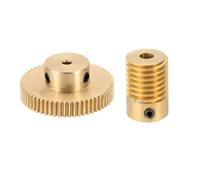 sourcing map Worm Gear Set 60T 0.5 Module 60:1 Reduction Rate, Right Rotation Drive Gear Box Wheel Reduce Transmission Part (Brass Gear-3mm Bore, Brass Rod 4mm Bore)