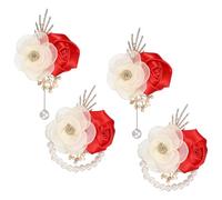 sourcing map Wrist Corsage and Boutonnieres Set, 2 Set Corsage Wristlet and Mens Boutonnieres Artificial Silk Rose for Wedding Groom Bride Suit Accessories Formal Events, Rose Red
