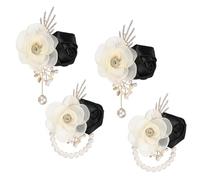 sourcing map Wrist Corsage and Boutonnieres Set, 2 Set Corsage Wristlet and Mens Boutonnieres Artificial Silk Rose for Wedding Groom Bride Suit Accessories Formal Events, Black