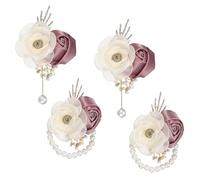 sourcing map Wrist Corsage and Boutonnieres Set, 2 Set Corsage Wristlet and Mens Boutonnieres Artificial Silk Rose for Wedding Groom Bride Suit Accessories Formal Events, Mauve
