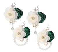 sourcing map Wrist Corsage and Boutonnieres Set, 2 Set Corsage Wristlet and Mens Boutonnieres Artificial Silk Rose for Wedding Groom Bride Suit Accessories Formal Events, Dark Green