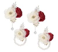 sourcing map Wrist Corsage and Boutonnieres Set, 2 Set Corsage Wristlet and Mens Boutonnieres Artificial Silk Rose for Wedding Groom Bride Suit Accessories Formal Events, Burgundy