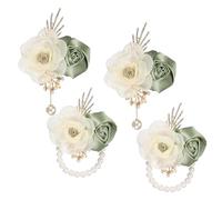 sourcing map Wrist Corsage and Boutonnieres Set, 2 Set Corsage Wristlet and Mens Boutonnieres Artificial Silk Rose for Wedding Groom Bride Suit Accessories Formal Events, Dusty Green