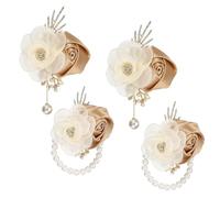 sourcing map Wrist Corsage and Boutonnieres Set, 2 Set Corsage Wristlet and Mens Boutonnieres Artificial Silk Rose for Wedding Groom Bride Suit Accessories Formal Events, Khaki