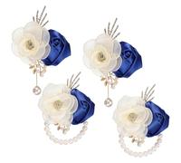 sourcing map Wrist Corsage and Boutonnieres Set, 2 Set Corsage Wristlet and Mens Boutonnieres Artificial Silk Rose for Wedding Groom Bride Suit Accessories Formal Events, Sapphire Blue