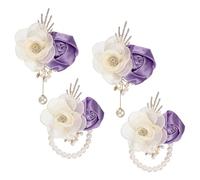sourcing map Wrist Corsage and Boutonnieres Set, 2 Set Corsage Wristlet and Mens Boutonnieres Artificial Silk Rose for Wedding Groom Bride Suit Accessories Formal Events, Light Purple
