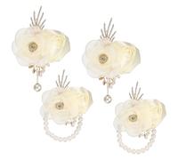 sourcing map Wrist Corsage and Boutonnieres Set, 2 Set Corsage Wristlet and Mens Boutonnieres Artificial Silk Rose for Wedding Groom Bride Suit Accessories Formal Events, Cream