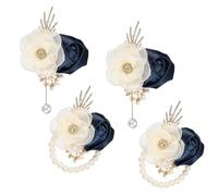 sourcing map Wrist Corsage and Boutonnieres Set, 2 Set Corsage Wristlet and Mens Boutonnieres Artificial Silk Rose for Wedding Groom Bride Suit Accessories Formal Events, Navy