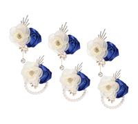 sourcing map Wrist Corsage and Boutonnieres Set, 3 Set Corsage Wristlet and Mens Boutonnieres Artificial Silk Rose for Wedding Groom Bride Suit Accessories Formal Events, Sapphire Blue