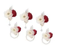sourcing map Wrist Corsage and Boutonnieres Set, 3 Set Corsage Wristlet and Mens Boutonnieres Artificial Silk Rose for Wedding Groom Bride Suit Accessories Formal Events, Burgundy