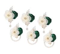 sourcing map Wrist Corsage and Boutonnieres Set, 3 Set Corsage Wristlet and Mens Boutonnieres Artificial Silk Rose for Wedding Groom Bride Suit Accessories Formal Events, Dark Green