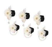 sourcing map Wrist Corsage and Boutonnieres Set, 3 Set Corsage Wristlet and Mens Boutonnieres Artificial Silk Rose for Wedding Groom Bride Suit Accessories Formal Events, Black
