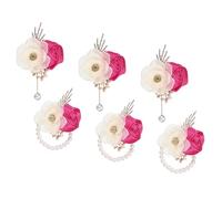 sourcing map Wrist Corsage and Boutonnieres Set, 3 Set Corsage Wristlet and Mens Boutonnieres Artificial Silk Rose for Wedding Groom Bride Suit Accessories Formal Events, Rose Red