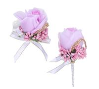 sourcing map Wrist Corsage and Boutonnieres Set Handmade Artificial Bride Hand Flower Corsages Men Buttonholes Pocket Boutonnieres for Bride Groom Wedding Anniversary, Pink Purple