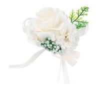 sourcing map Wrist Corsage Artificial Flower Bracelets Pack of 1 Rose Wrist Bride Groom Decorative for Wedding Ceremony Prom Party Anniversary, 12x10cm Light White