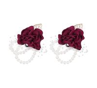sourcing map Wrist Corsage Artificial Flower Bracelets Pack of 2 Rose Wrist Bride Groom Decorative for Wedding Ceremony Prom Party Anniversary, 9x7cm Deep Red