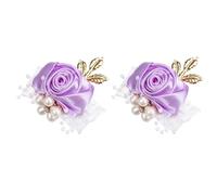 sourcing map Wrist Corsage Artificial Flower Bracelets Pack of 2 Rose Wrist Bride Groom Decorative for Wedding Ceremony Prom Party Anniversary, 7x7cm Light Purple